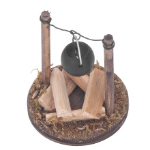 Cheminée miniature en bois pour maison de poupée avec poêle et décor de casserole à cuisiner
