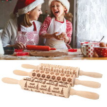 Wooden Embossed Rolling Pins Set of 3 Christmas Pattern for Cookie Baking