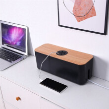 Wooden Cable Storage Box Power Cord Storage Box Dust-Proof Charger Socket Storage Box Household Cable Winder StorageBoxA
