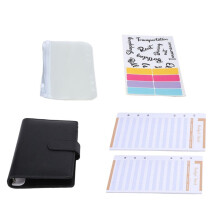 A6 Notebook Budget Binder with PU Leather Cover, 8 Plastic Binder Pockets and 24 Expense Budget Sheets(Black)