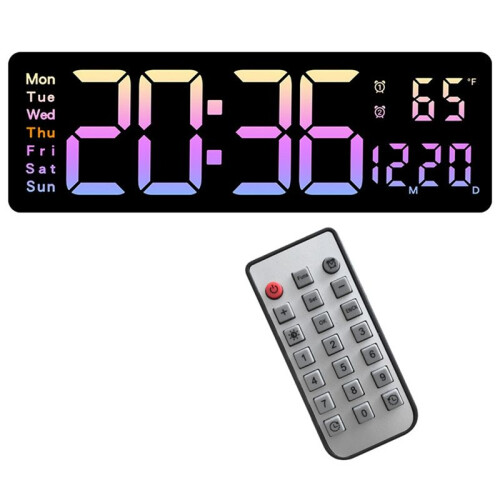 Digital Wall Clock Large Alarm Clock Remote Control Date Week Temperature Clock Dual Alarms LED Display Clock