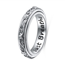 Sterling Silver Spinner Fidget Ring Size 8 Oxidized Lotus Design for Women Men Anxiety Relief Yoga Gift