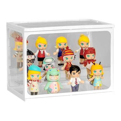 Clear Display Case for Figures and Collectibles, Large 2 Tier Acrylic Display Box with LED Light and Dustproof Stackable Design