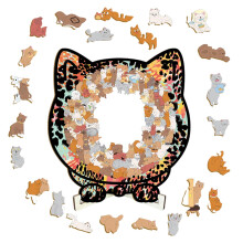 Wooden Cat Jigsaw Puzzle for Adults and Kids, Artistic AnimalShaped Decorative Wood Game for Family Leisure