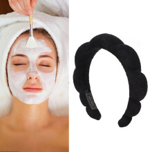 Weiche Puffy Spa Stirnband für Gesichtswäsche, Make-up & Yoga, Schwarz