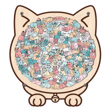 115Piece Wooden Cat Puzzle in Macaron Pastel Colors, Creative Animal Shaped Jigsaw for Cat Lovers and Home Decor
