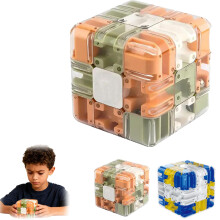3D Maze Cube Puzzle for Adults and Teens, Khaki Brain Teaser Cube for Stress Relief and Spatial Awareness Training