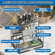 Organizador de Cocina 5 en 1 de Pared: Soporte Resistente de Acero Inoxidable para Utensilios con Capacidad de 9 Kg para Tablas de Cortar.