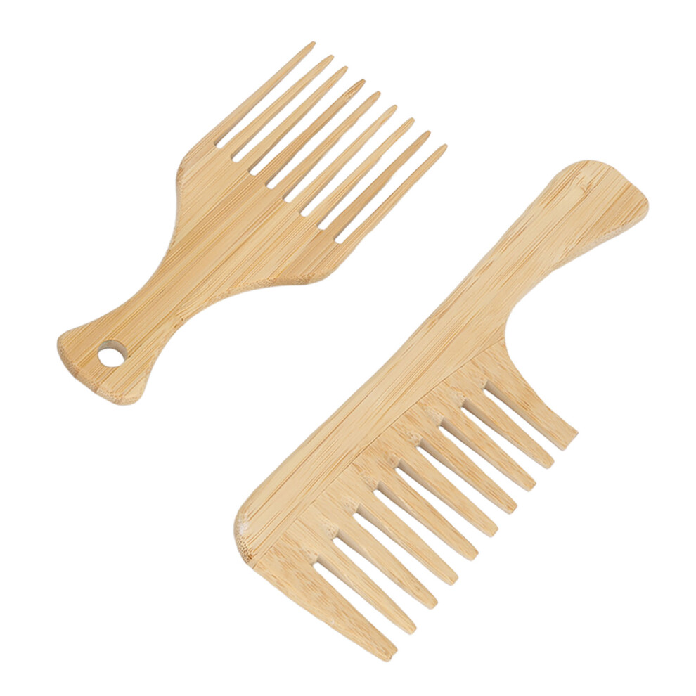 Unisex 2Pcs Bamboo Wide Tooth Hair Comb Anti-Static Detangler For Men