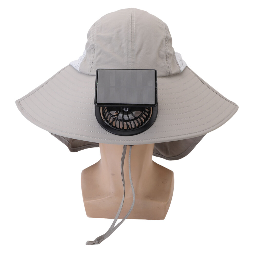 Solar Fan Sun Hat With Neck Flap, 1000Mah Usb Rechargeable Light/Gray 5071389531343