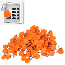 100 pezzi chiavi di sicurezza a pulsante in ABS arancione lettura singola 125KHz, dimensioni 25x35mm