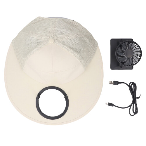 Beige Solarventilator Sonnenhut 1000 mAh USB Weitkrempe 1