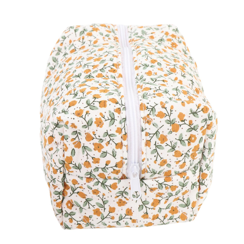 Orange Quilted Floral Makeup Bag Travel Toiletry Organizer For Women,