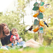 Bird Feeder for Outdoors Green Leaf and Oranges,Orange Fruit Bird Feeder,Outdoor Garden Metal Hanging Drinking Container