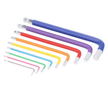 Ensemble de 9 clés Allen à code couleur CR V avec fini à boule, tailles 1,5 mm–10 mm