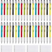 6 in 1 Tool Pen with Ruler, Level Gauge, Ballpoint Pen and Black Ink Refills, Stylus Pen, Screwdriver and Slotted