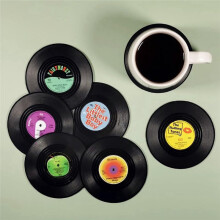 Drink Coasters Set of 6 Vintage CD Coasters Vinyl Records for Music Lovers, Housewarming Hostess Gifts Style 1
