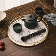 Round Household Simple Snack Dried Fruit Plate Small Dry Tea Table Tabletop Storage Light Luxury Marble Pattern Tray,B,S