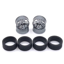 RC Car Wheels and Tires 1/28 Scale Metal Rim Rubber Set for Wltoys MiniZ MiniQ Enhanced Grip