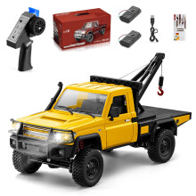 1:12 Scale MN82T RC Crawler Truck, Yellow 4WD OffRoad Pickup with Lights and Working Crane for Adults