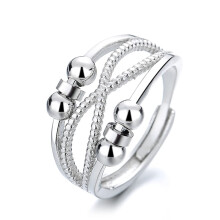 Fidget Spinner Ring with Beads, Double Hollow Line Design Anti Anxiety Ring for Stress Relief