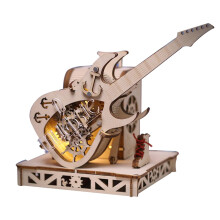 3D Wooden Guitar Music Box Puzzle for Adults, DIY Mechanical Model Kit with 217 Pieces, Creative Desktop Ornament and Collectible Gift
