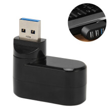 USB Hub 3-Port Rotatable 90 Plug & Play Black Compact for Desktop PC