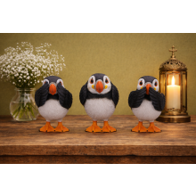 Set of 3 Wise Puffin Ornaments Resin Coastal Bird Decor 8cm