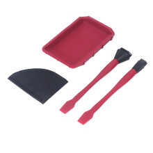 4-teiliger Silikonklebeset mit Pinseln und Kamm für Holzarbeiten, Rot & Schwarz