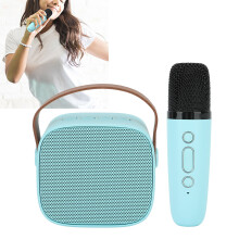 Mini Bluetooth Karaoke Machine with Wireless Mic, 1500mAh, 8x7x6cm, Kids & Adults Blue