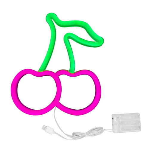 Pink LED Neon Cherry Wall Light, USB Power, 23x19cm 1