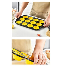 Silicone Muffin Pan with Metal Frame, Egg Bite Maker Silicone Molds for Baking, Cupcake Pans 12 Regular Size Yellow