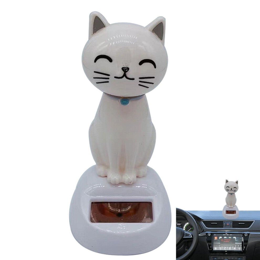 Solar Powered Cat Bobble Head With Cute Dancing Design For Car Dashboard Or Home Decoration White 9169991562285
