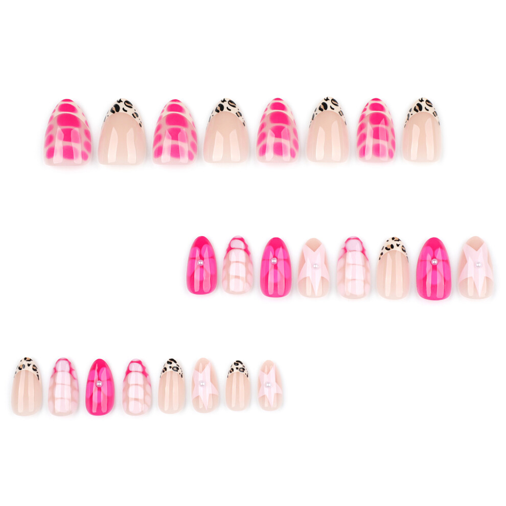 Dcph-Clothing 24Pcs Nude Pink Leopard Fake Nails For Women