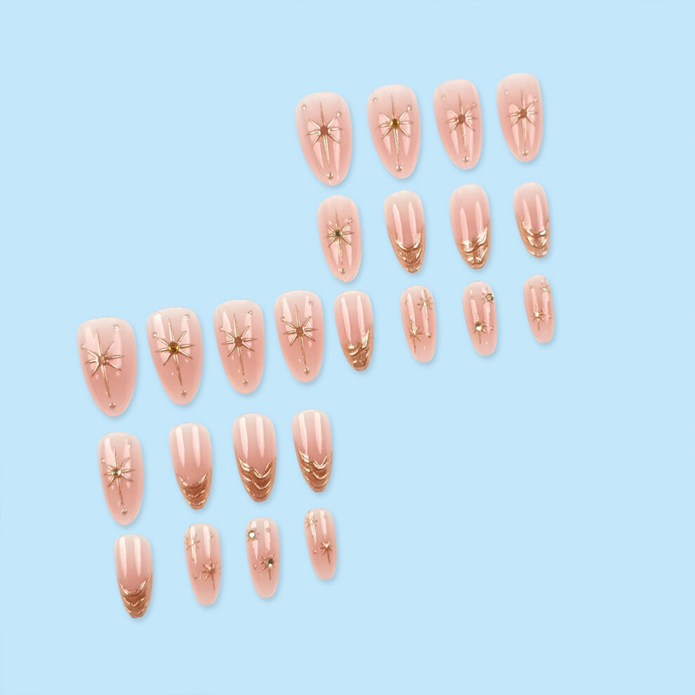 Roc-Electron Gold 3D Rhinestone Press-On Nails 24Pcs