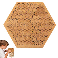 Fractal Wooden Jigsaw Puzzle for Adults, Irregular Labyrinth Brain Teaser with Frame, Style B