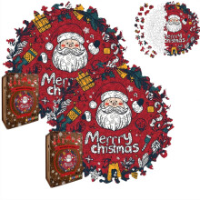 Wooden Christmas Jigsaw Puzzle 203pcs Santa Claus and Wreath Design with Piggy Bank Gift Box