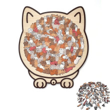 135 Piece Wooden Cat Shaped Jigsaw Puzzle with Frame, Vibrant Decorative Finish, Creative Gift for Cat Lovers