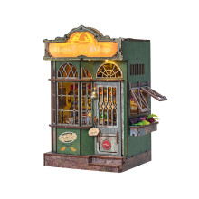 DIY Book Nook Kit with Touch Control LED Lights, 322Piece Wooden 3D Puzzle Miniature Potion Store Bookshelf Insert