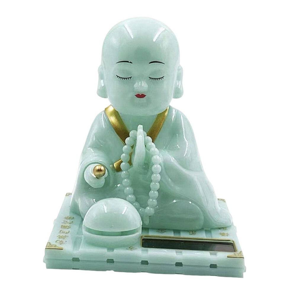 Large Solar Monk Bobblehead Car Dashboard Buddha Ornament, Funny Shaking Head Figurine Green 9169991565170