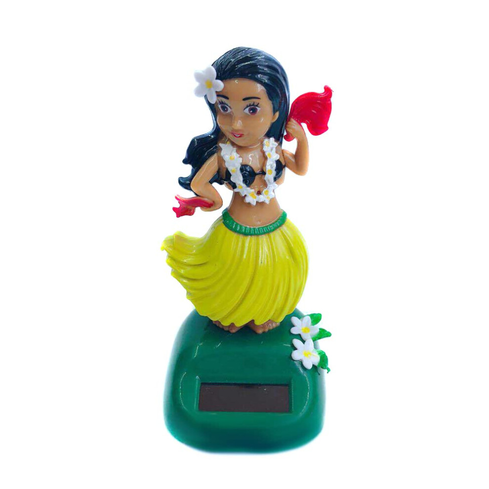Solar Powered Hula Girl Dashboard Bobblehead Ornament, Cute Hawaiian Dancing Doll For Car And Desk, Yellow 9092120626391