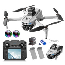 4K Dual Camera Foldable Drone for Adults Beginners, Brushless Quadcopter with 3.5' Screen Remote, 2 Batteries and 64G Card Under 249g