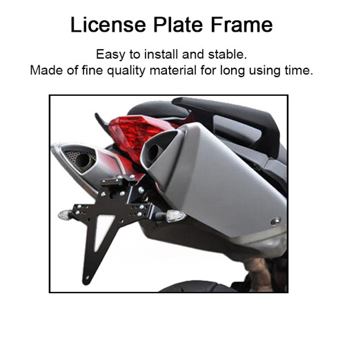 Motorcycle Adjustable Angle License Plate Frame Metal Bracket with Light, Black 1