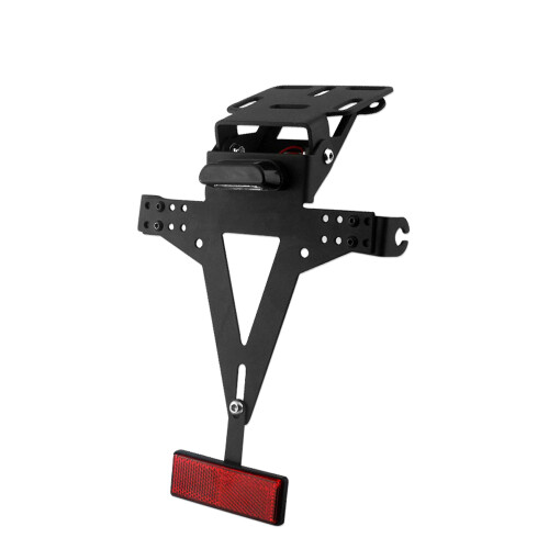 Motorcycle Adjustable Angle License Plate Frame Metal Bracket with Light, Black 2