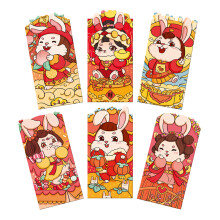 Enveloppes rouges porte-bonheur avec motif lapin métallisé (paquet de 6)