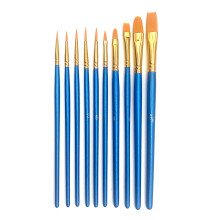 Conjunto de 10 pincéis de cerdas sintéticas com cabo de madeira e lã de nylon para pintura acrílica, aquarela e óleo.