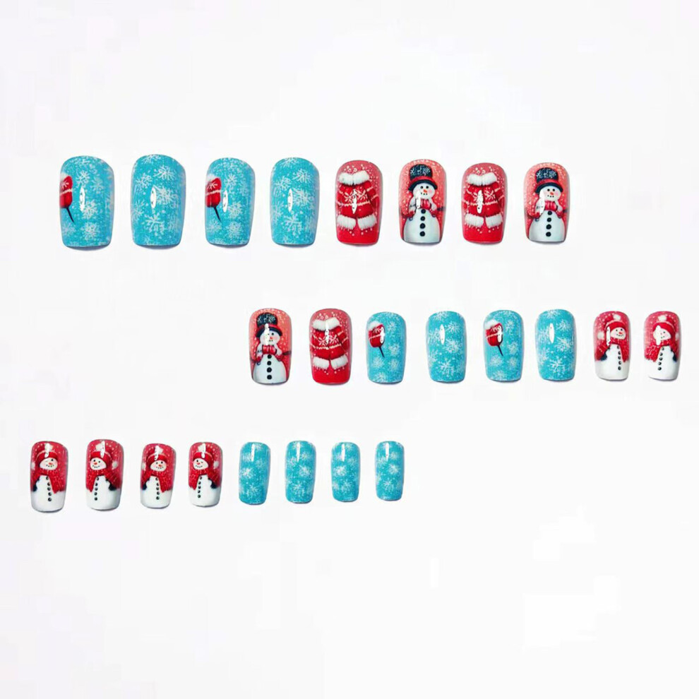 Roc-Electron 24Pcs Snowman Snowflakes Press On Nails Xmas Party
