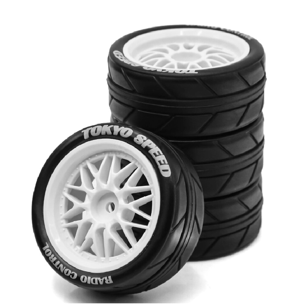 Rc Car Wheels 1/10 65X28mm 12Mm Hex Touring Tires For Tamiya Tt01 Tt02 Kyosho Fw06 Durable Racing Performance White 9092120063813