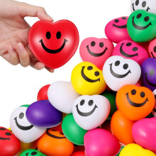 48 Pcs Valentine's Day Heart Stress Balls Set, Smiley Heart Shaped Squeeze Toys for Kids Adults Party Favors