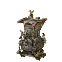 3D Wooden Puzzle for Adults Bronze Square Vessel Architectural Model Kit with Challenging DIY Design